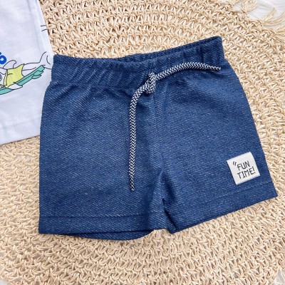 Conj. Camiseta Superior Surfer Dino e Bermuda - Branco e Azul Petróleo 